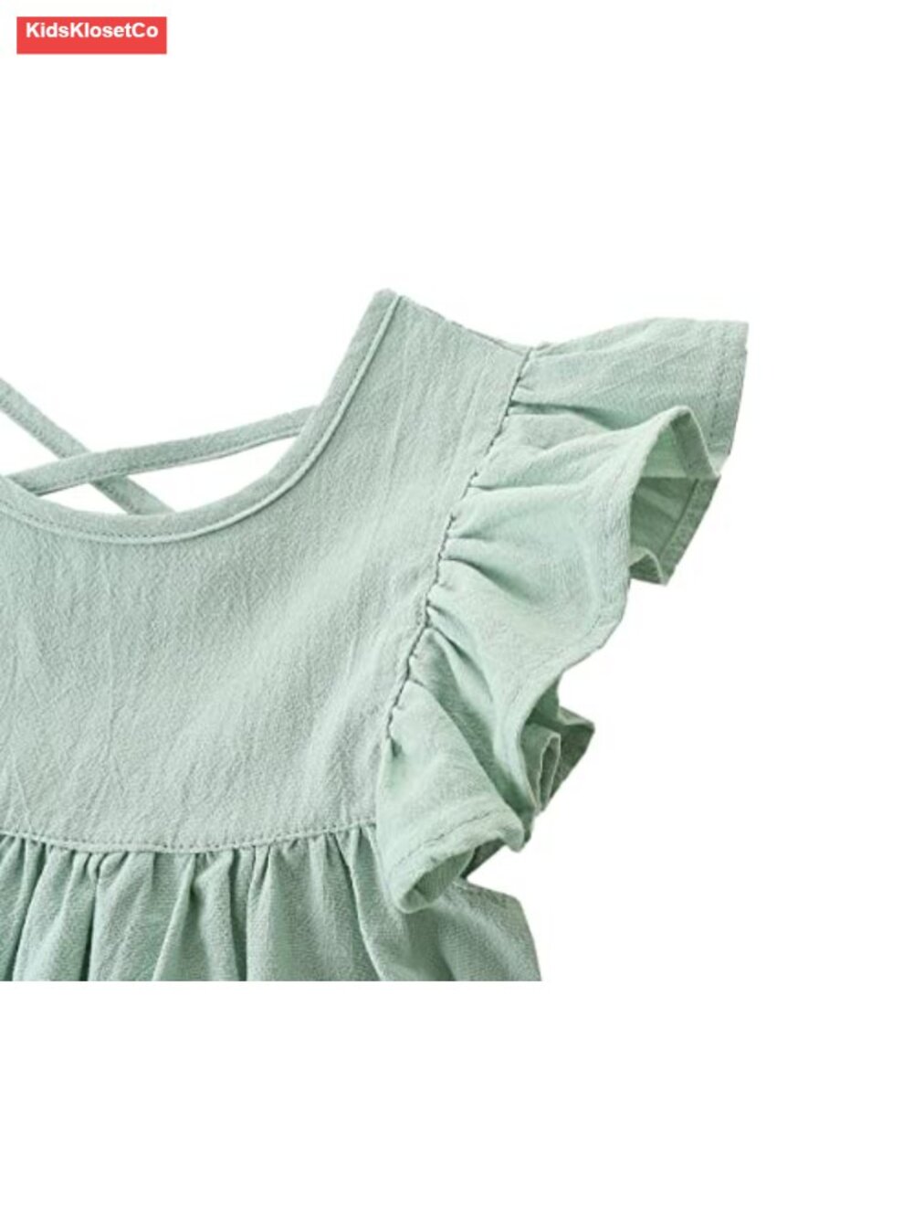 Linen Cotton Flutter Sleeve Back Cross Dress Toddler A-Line Halter Beach - Picture 2 of 5